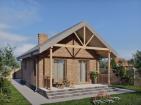 Эскизный проект одноэтажного гостевого дома с террасой и облицовкой кирпичем
